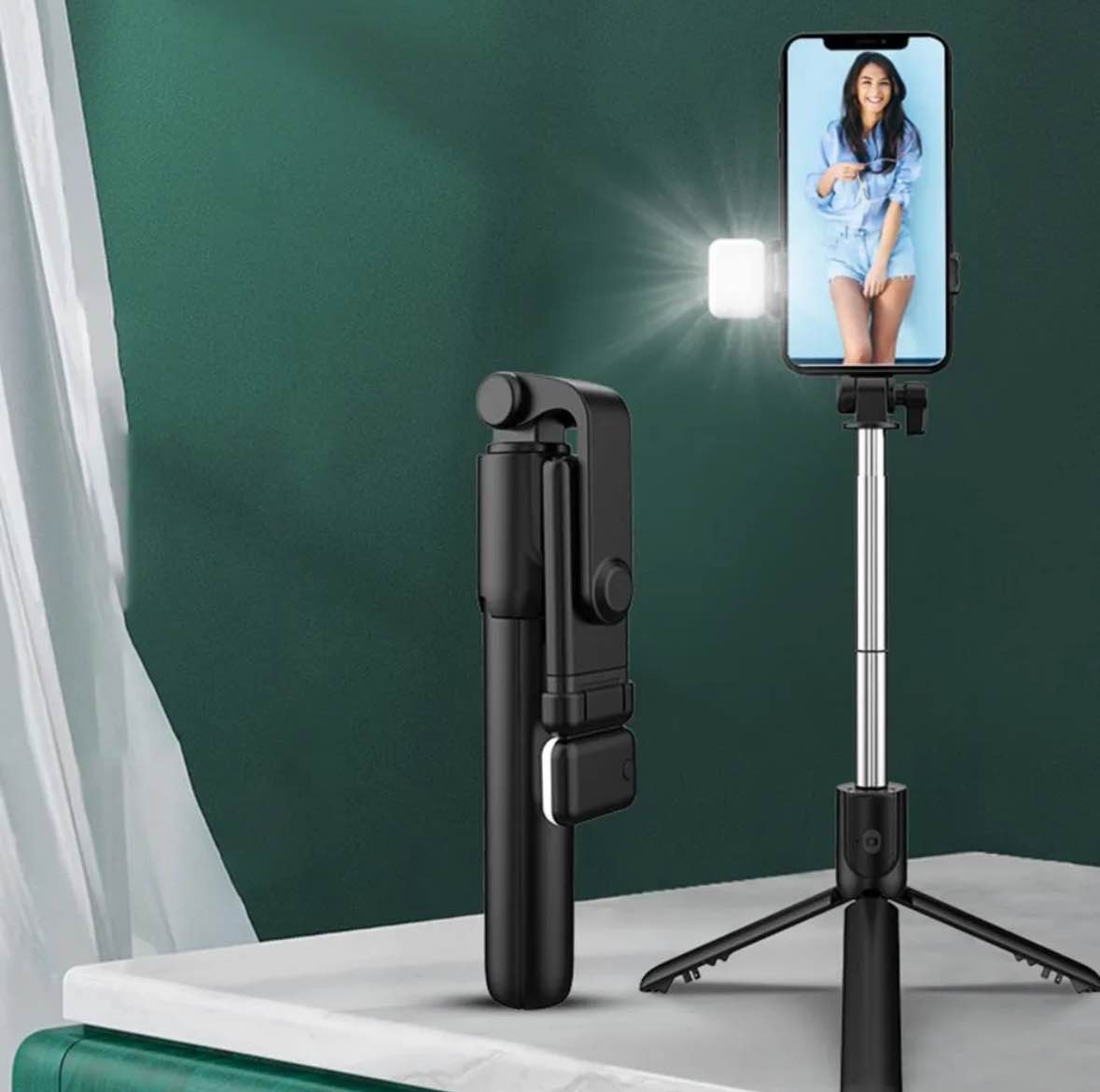 R1S 3 In 1 Adjustable Multifunctional Selfie Stick With Bluetooth Remote Control