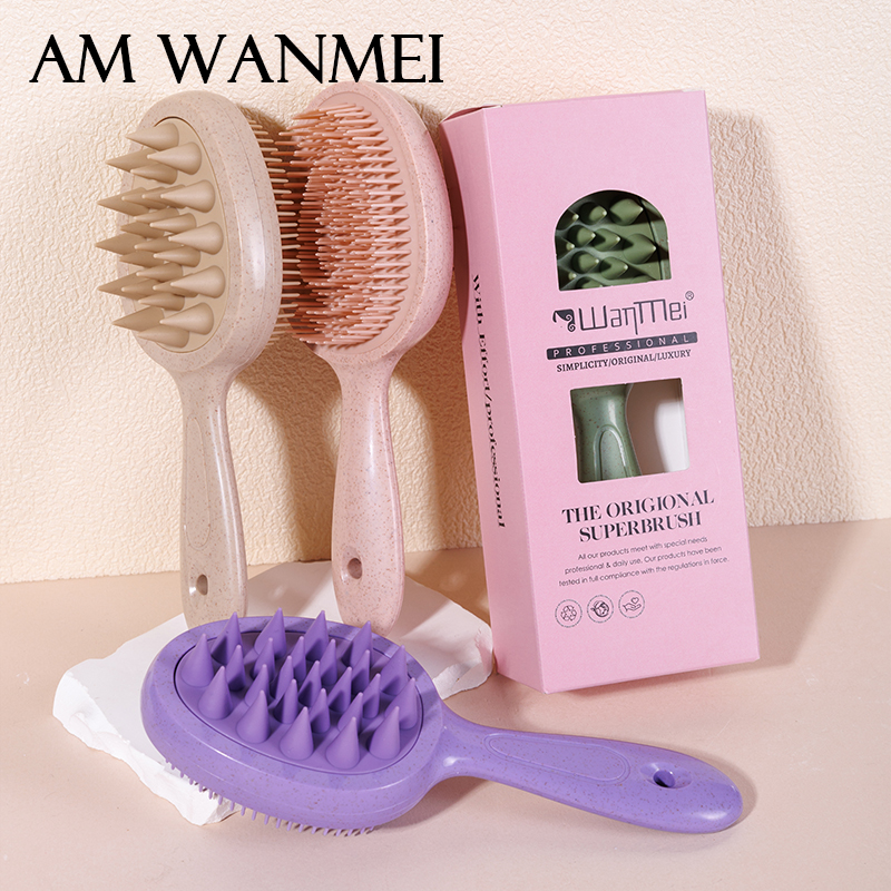 1pcs Handle Hair Scalp Massager Shampoo Brush Double-sided Cleaning Long Hair Detangling Wet Dry Washing Brush