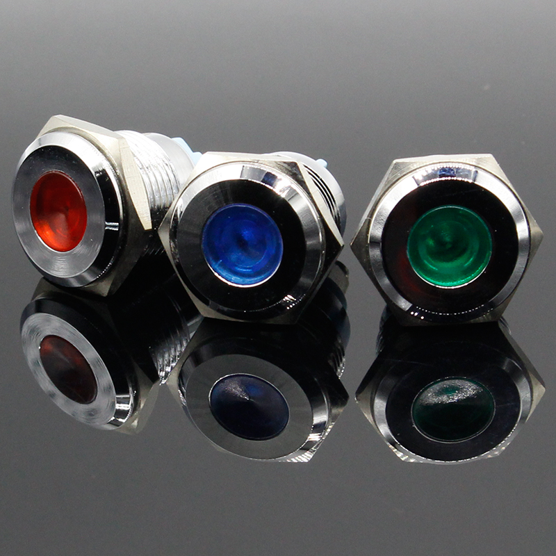 1pcs 16mm LED metal indicator light waterproof signal light 3V 6V 12V 24V 220V threaded connection red yellow blue white