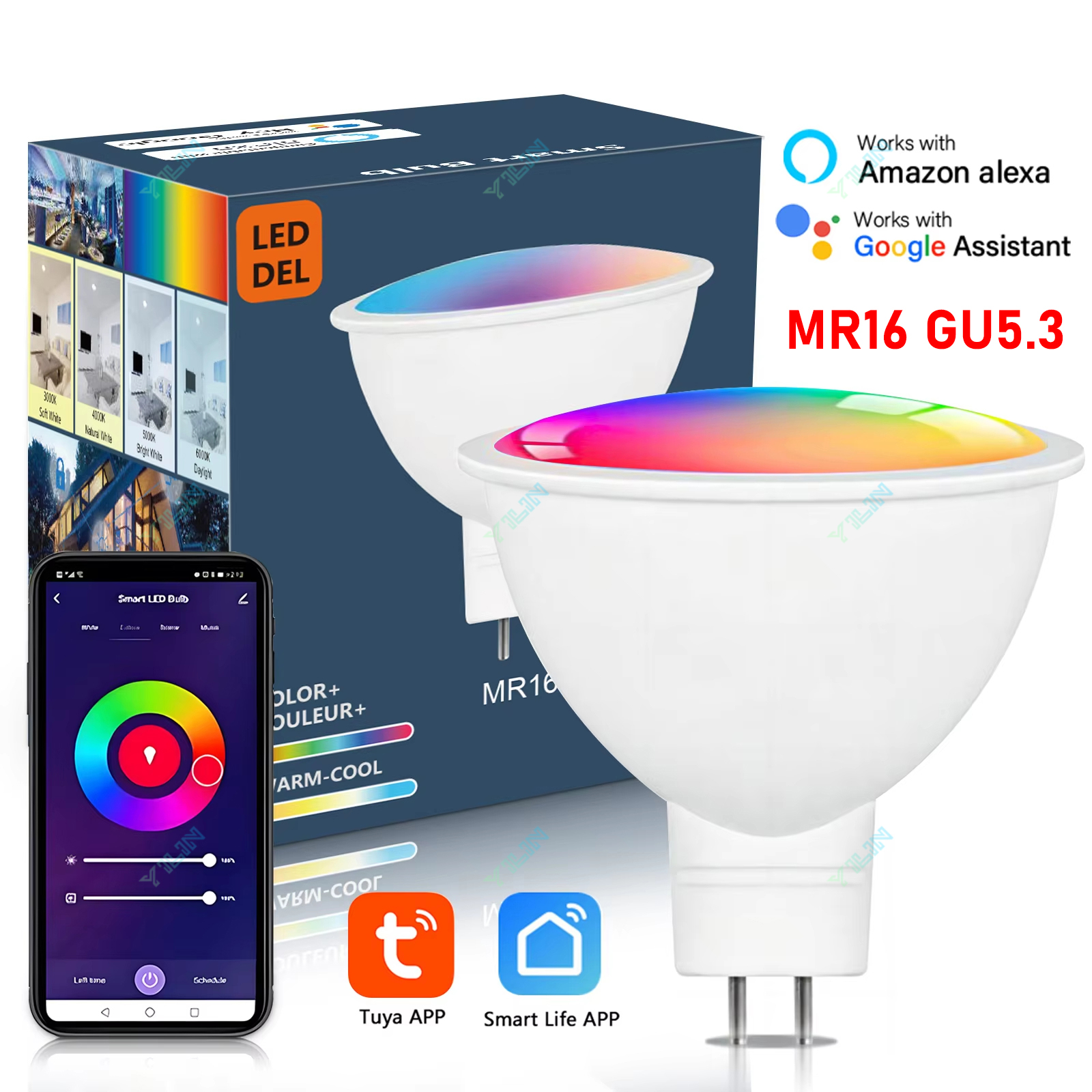 Tuya Smart LED Spotlight Bulb GU5.3/MR16 DC12V LED Downlight Lamp RGBCW Color Change WIFI APP Control Work With Alexa GoogleHome lightify
