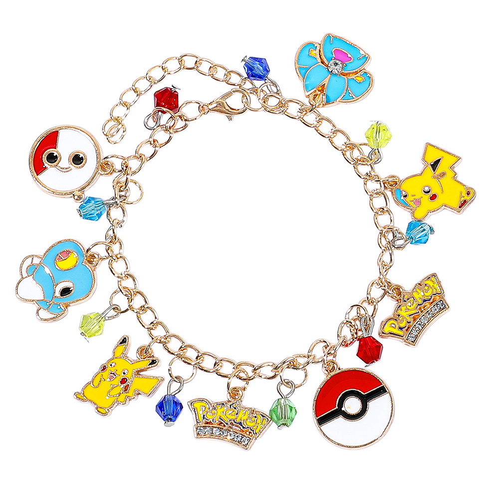 Pokemon Pikachu Charm Bracelet for Kids Crystal Beaded Halloween Jewelry New Kids' Fashion Accessory