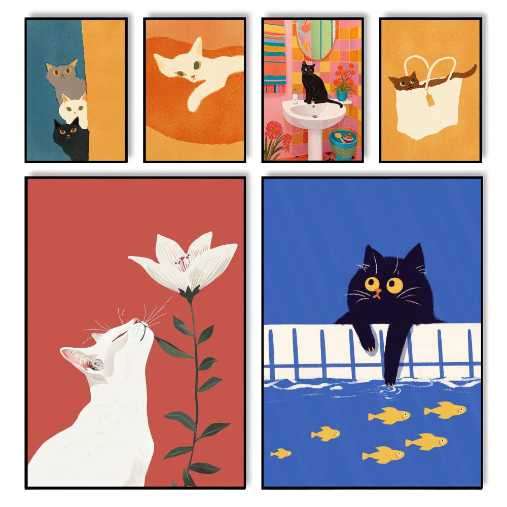 Funny Cat Dog Frog Animals Poster sticky wall waterproof home living room bedroom bar aesthetic decoration