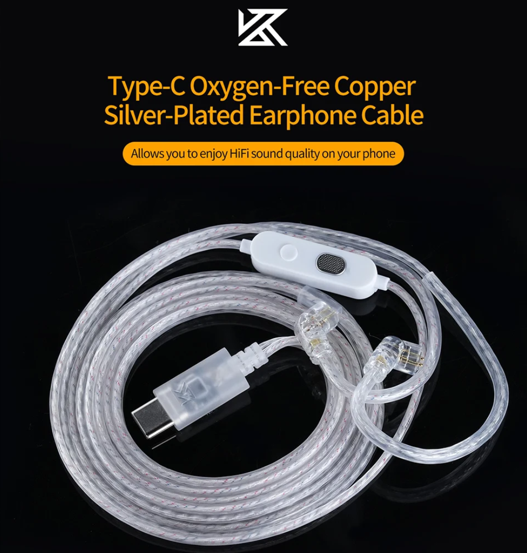 KZ Earphone Cable Silver plated upgrade cable Headphones wire Type-C 2PIN 0.75mm For KZ ZSN ZSX EDX PRO AS16 ZS10 PRO X Castor