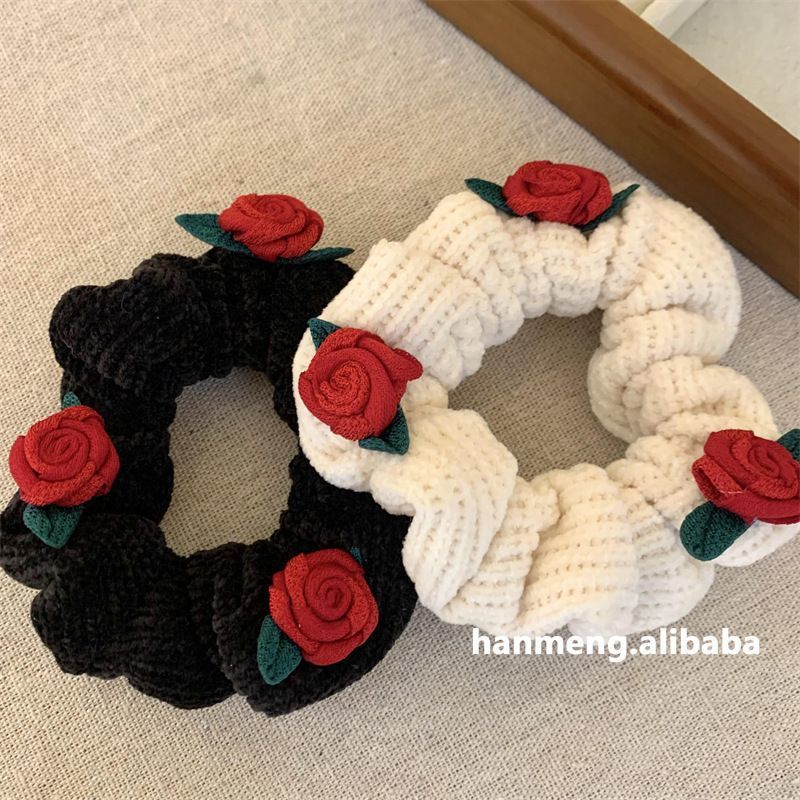 1PC New Korean Rose Knitted Large Intestine Hair Ring Autumn/Winter Sweet Tail Ball Head Hair Accessories