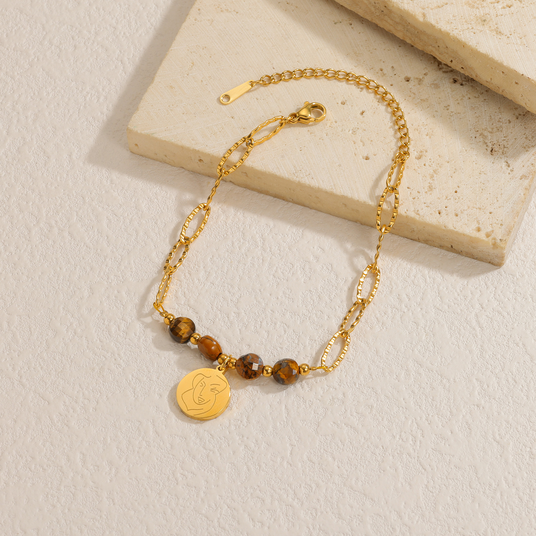 Kissmoon Retro Unique Simple Geometry Beads Pendant Stainless Steel Gold Color Bracelet for Women Daily Casual Jewelry s