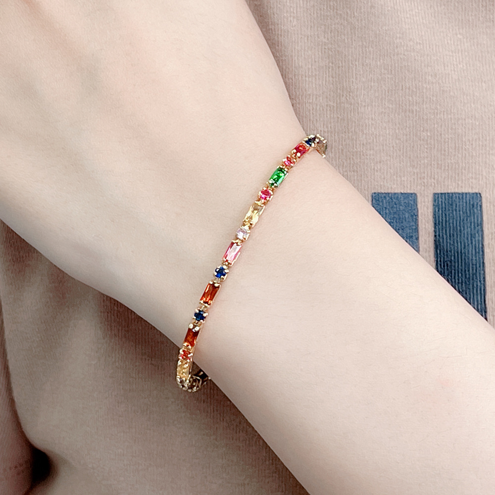 New Arrival 18K Gold Plated Rainbow Zircon Bracelet for Women Girl Accessories Fashion Jewelry AAA Crystal Party Gift