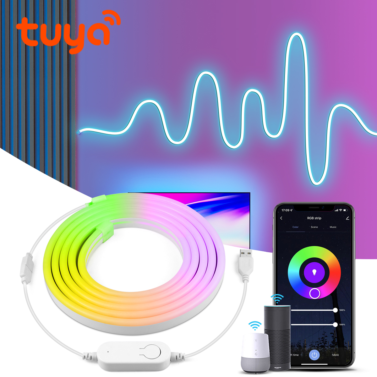 5V USB Neon LED Light Strip Flexible Waterproof WIFI Tuya Alexa Neon Sign Smart LED Lamp Tape Ribbon For Room Backlight Decor