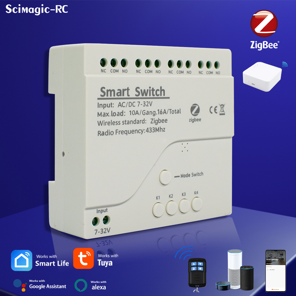 4CH Smart Switch Zigbee TUYA EWELINK 7-32V 85-250V 12V 24V 110V 220V WIFI Remote Control Light Switch 10A Relay Self-locking