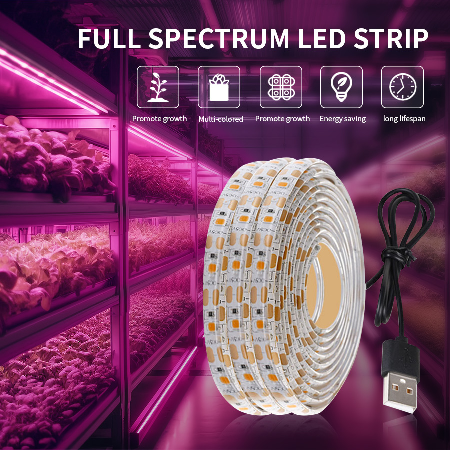 LED Plant Light 5V USB Rechargeable Full Spectrum Strip 2835 SMD DIY Strip Flower Seed Hydroponic Greenhouse Cultivation