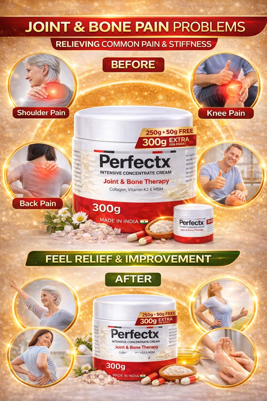 Perfectx Joint & Bone Therapy Cream 300g (250g + 50g FREE) | Extra Strength Pain Relief Cream for Knee, Joint, Back & Shoulder Pain | With Collagen, Vitamin K2 & MSM 🎁 EXTRA BIG PACK - 250g + 50g FREE (TOTAL 300g)
💥 Powerful Joint & Bone Pain Relief