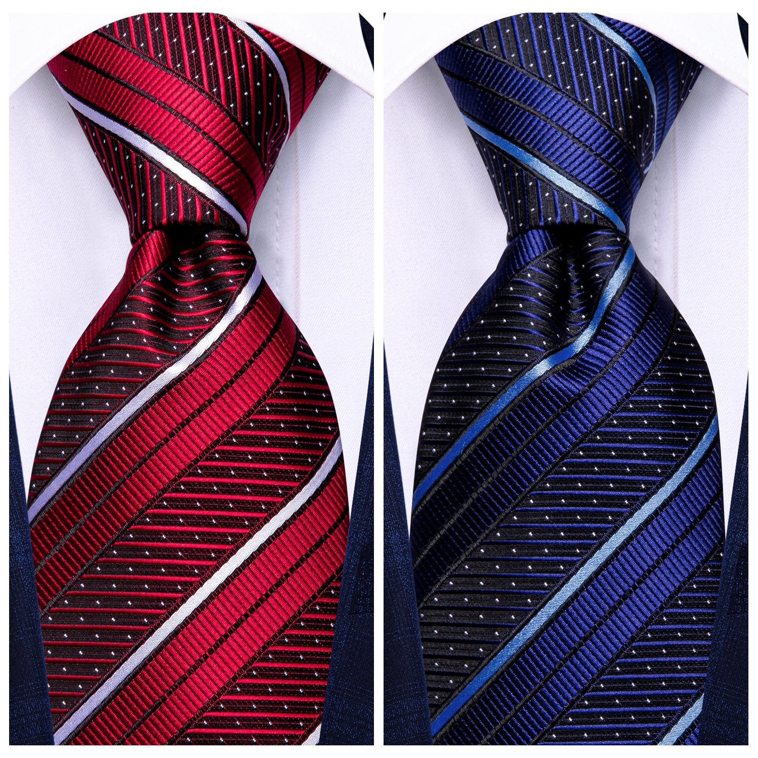 Hi-Tie Striped Burgundy Blue Black Men Elegant Necktie Handkerchief Cufflinks 3PCS Set Fashion Classic Luxury Tie for Man