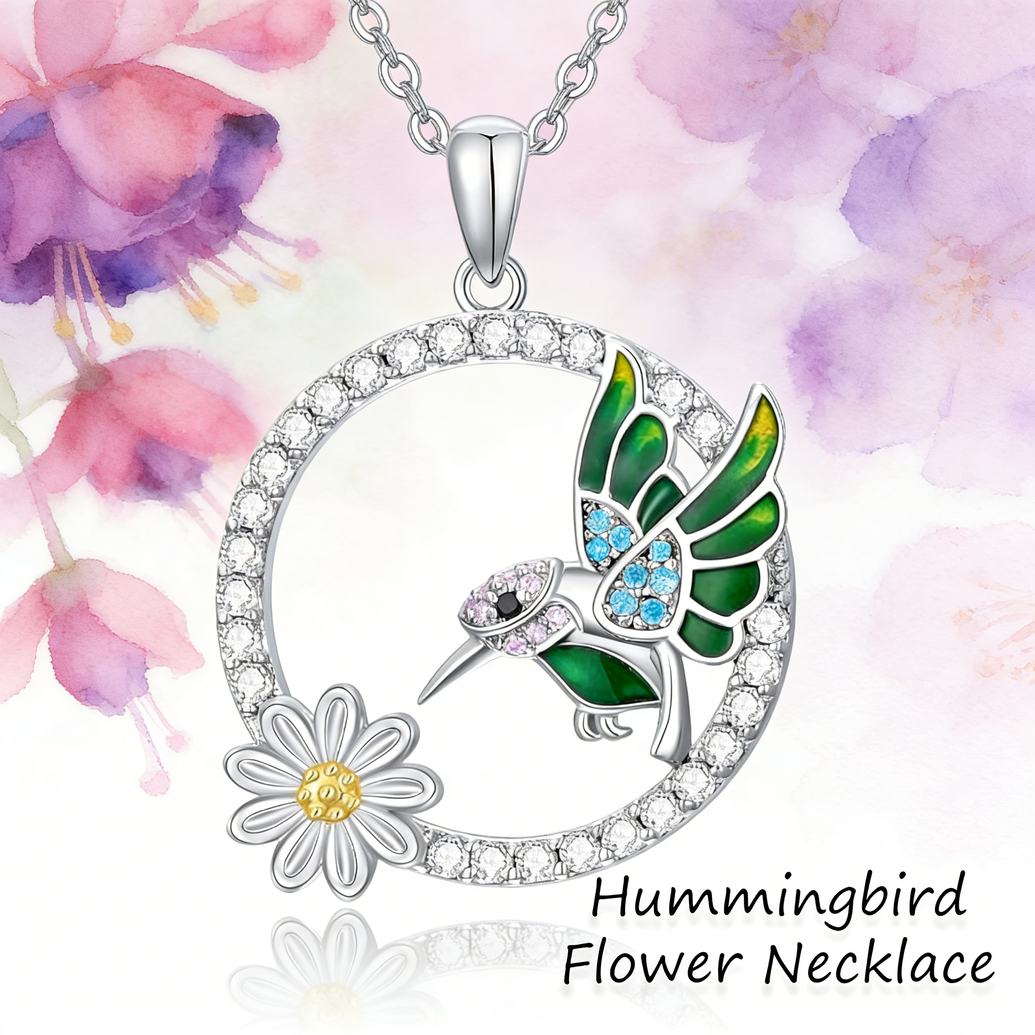 Zinc Alloy Blue Green Enamel Hummingbird Necklace Nature Bird Lover for Women Girls