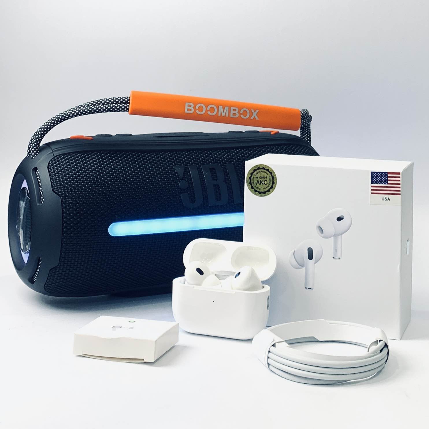 Boombox Bluetooth Speaker & Type-C Wireless Airpods Pro 2 Combo