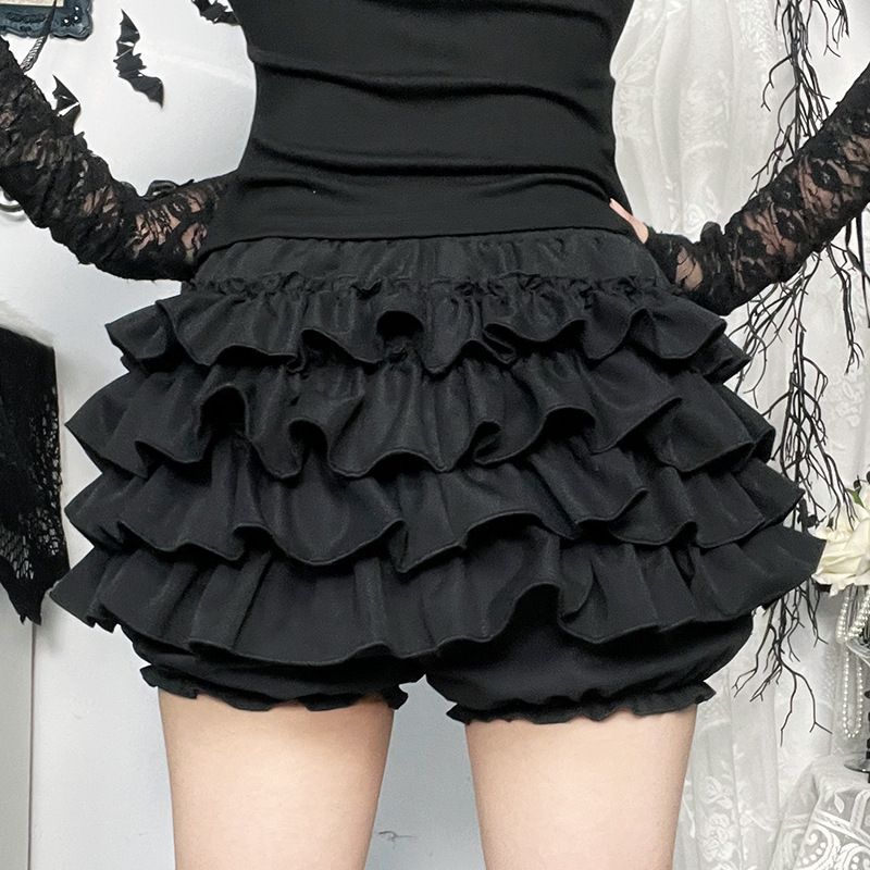 2026 Summer Hot Girl Trendy Versatile Mini Skirt Dark Cross DesignTiered Cake Black Fluffy Skirts