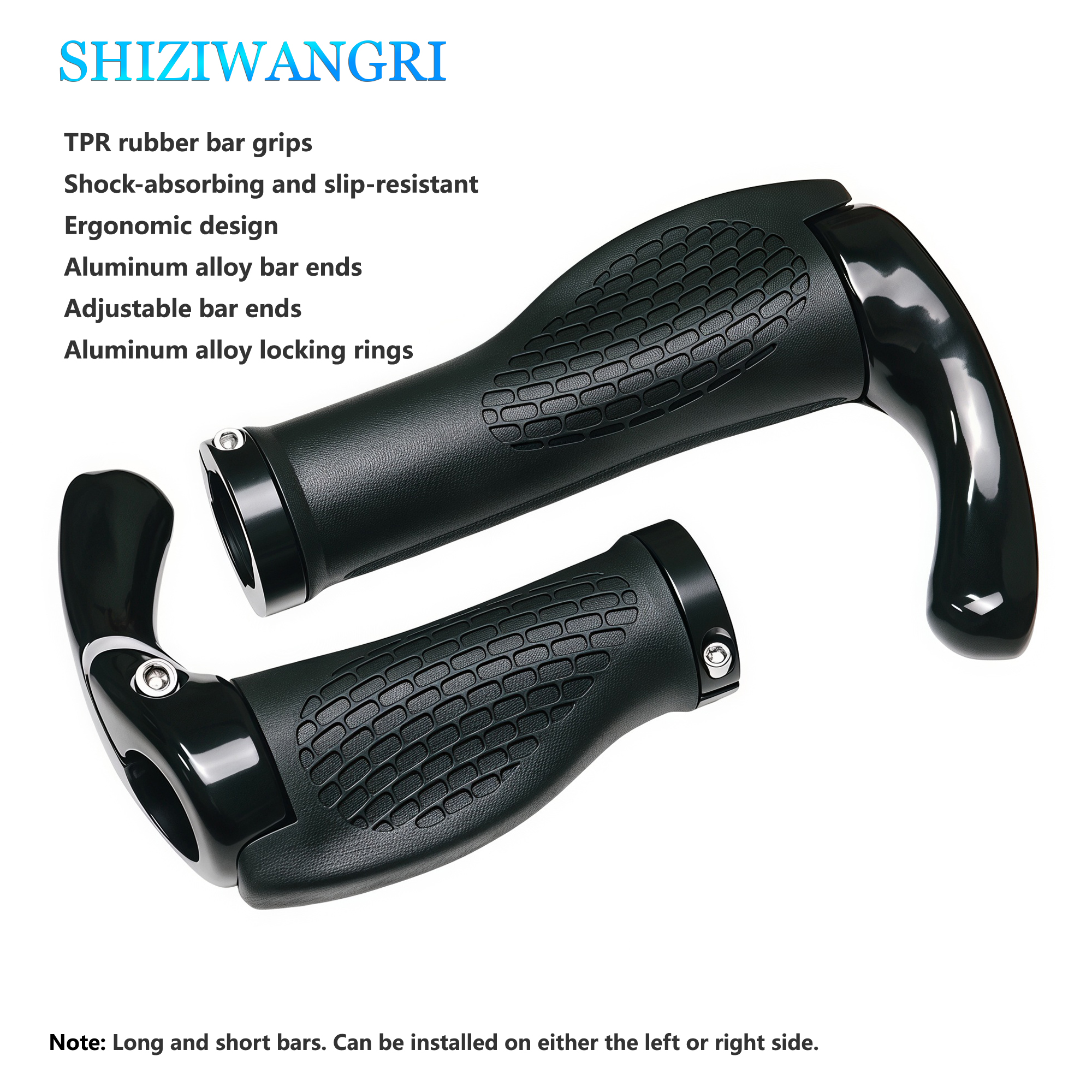 1 Pair Bicycle Handlebar Grip Long and Short Ergonomic Anti Skid Lock on Handle Cover with Bar Ends Grips MTB Bike Accessories