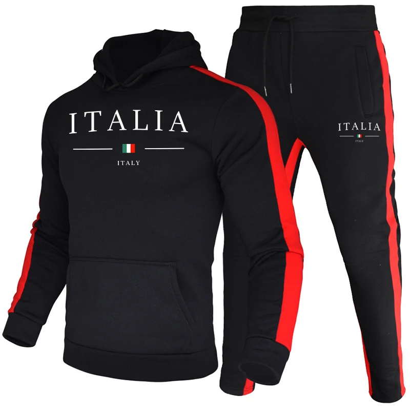 Jogging Mens Tracksuit Printing Casual Hooded Sweatshirt Sweatpants Set Gym Sports Mens Clothing 2025 Autumn Winter Sportswear