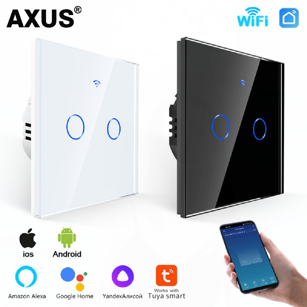 SmarDeer Tuya Smart Switch, 1/2/3Gang Wifi Touch Switches, Works with Alexa and Assistant, WiFi Wall Switch