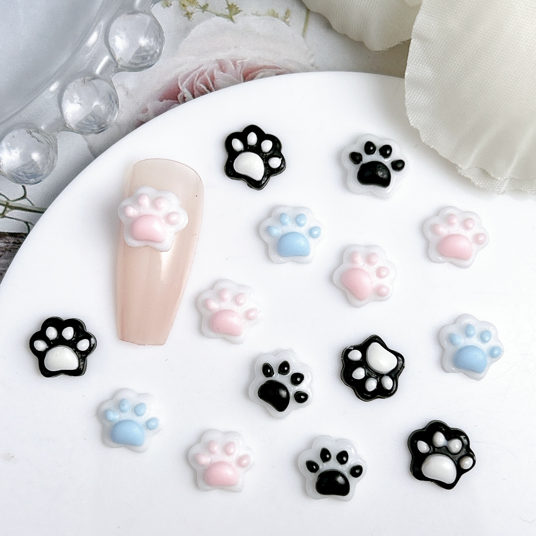 60PCS 3D Colorful Flat Bottomed Ball Resin Nail Art Decorations Creative Simulated Tree Nail Charms for DIY