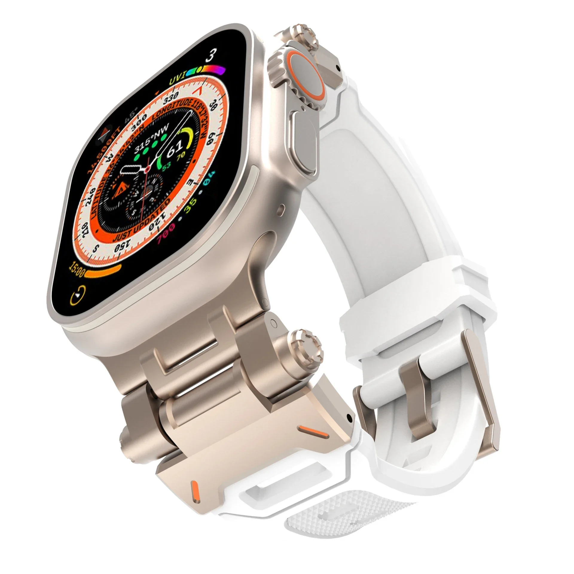 Titanium Color Metal Head Silicone Band for Watch Ultra 2 49mm 45/44/42mm Strap for Iwatch Series 9 8 7 6 5 4 Se 3