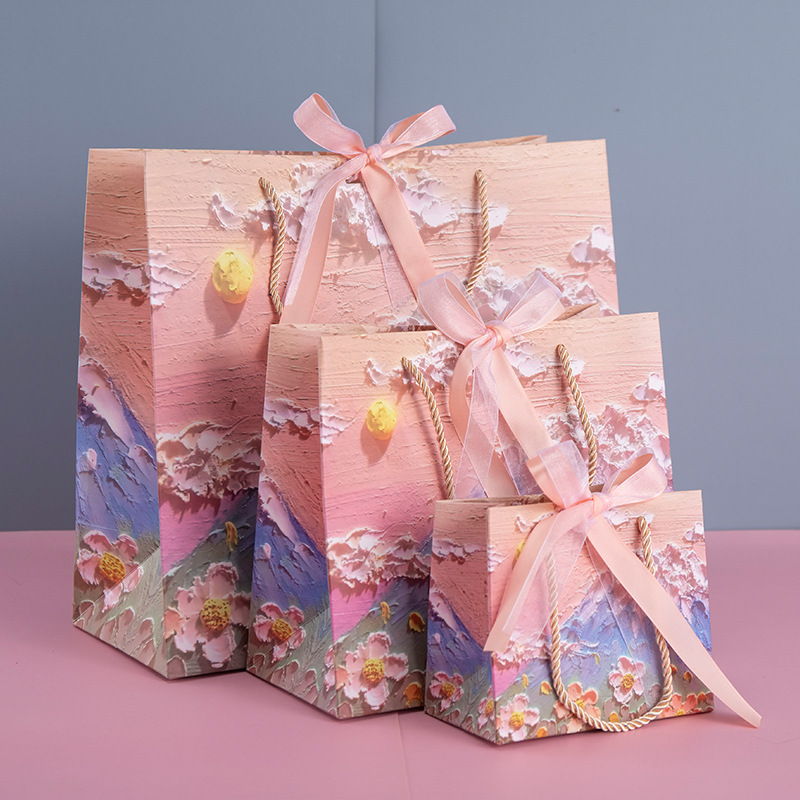 Flower Pakcaging Bag Cloud Oil Painting Paper Bag Valentine's Day Birthday Wedding Party Favor Bag Clothes Store Handbag