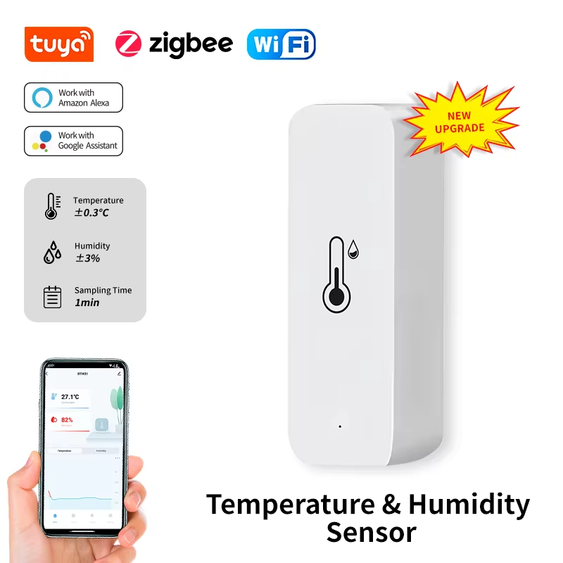 3000W Tuya WiFi Switch with Power Monitor and Temperature Humidity Sensor for Smart Control via Alexa and Home