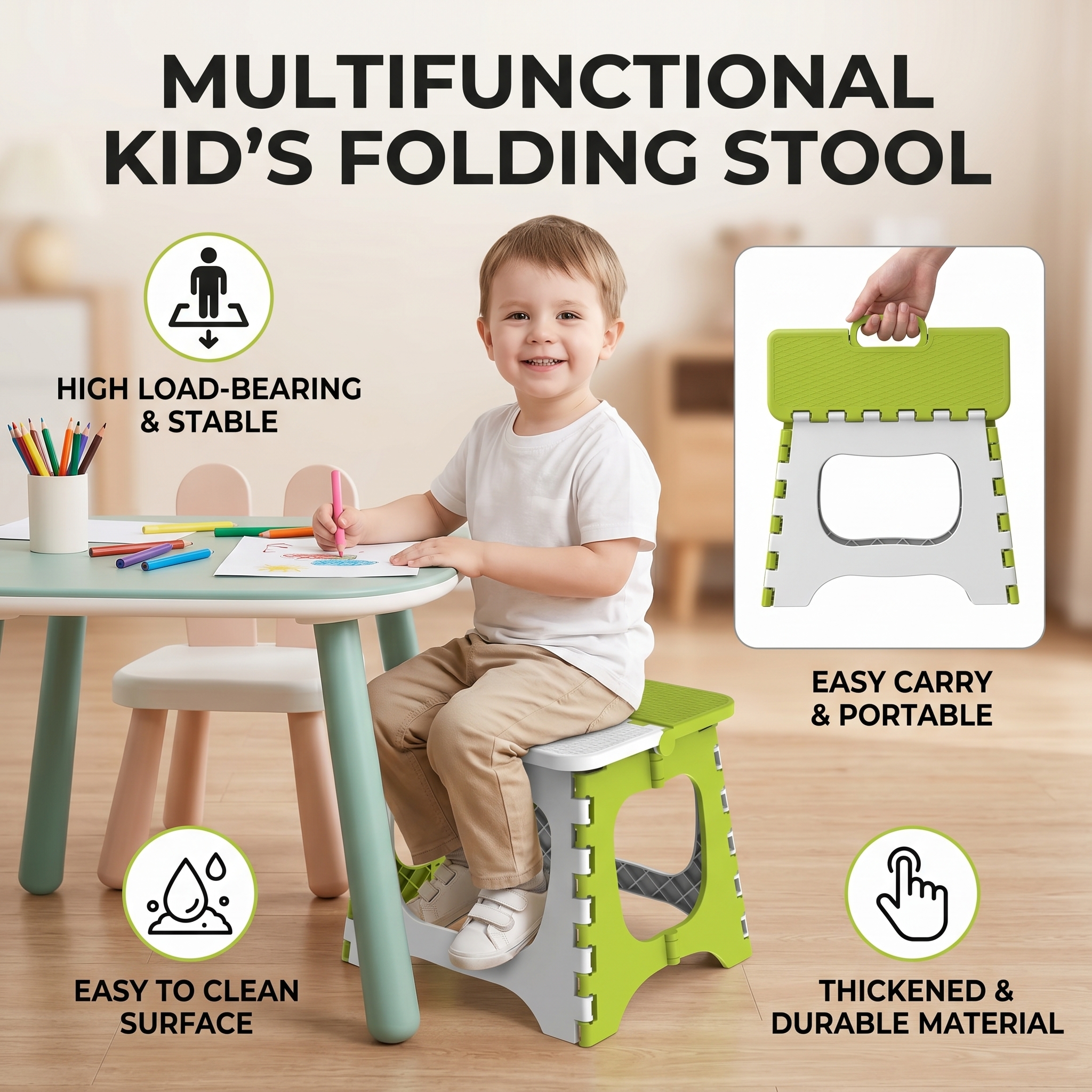 1pcs Portable Thickened Plastic Folding Small Stool for Outdoor Camping Home Use and Kids Learning Lightweight and Easy To Carry