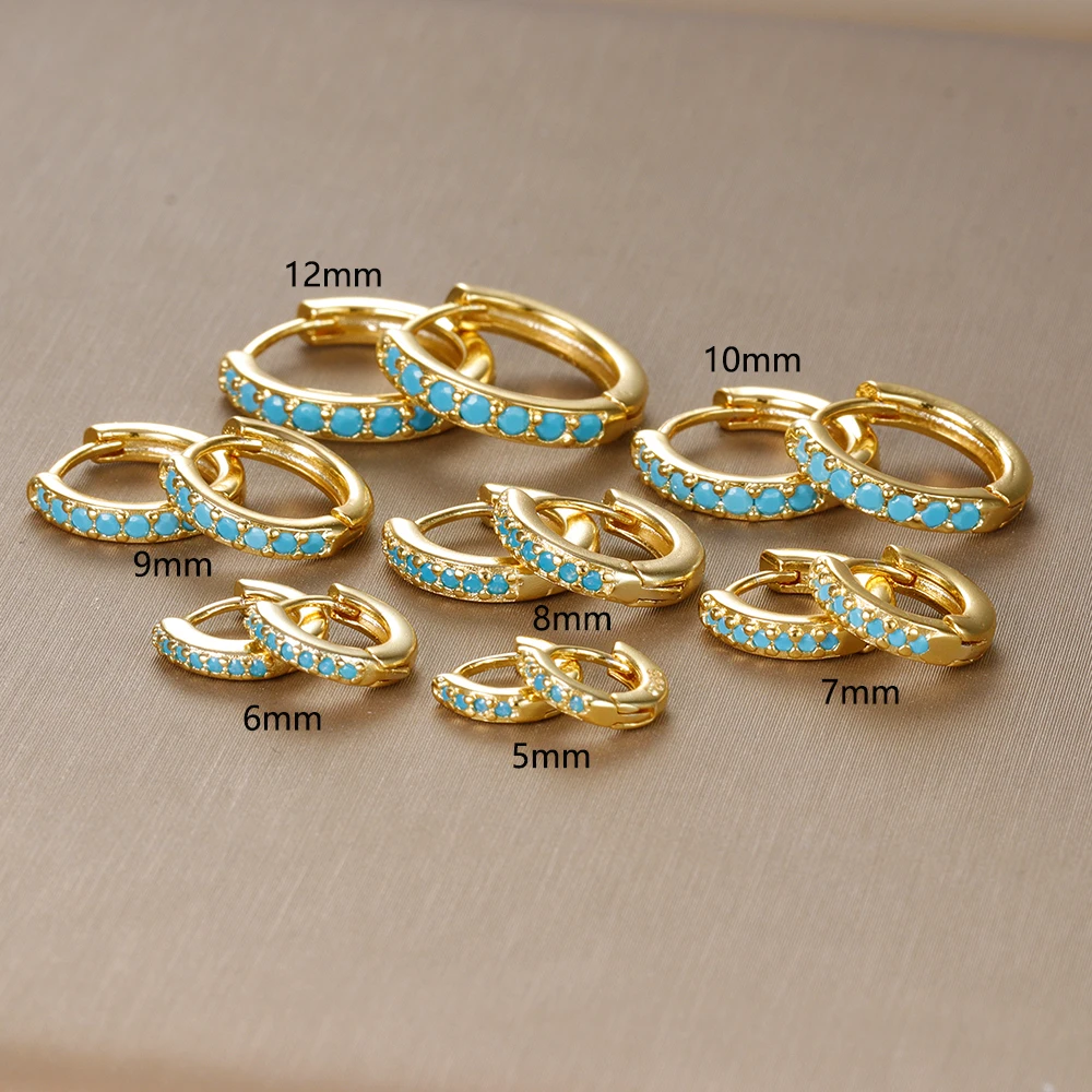 2PCS Stainless Steel Minimal Hoop Earrings Blue Crystal Zirconia Small Huggie Cartilage Earring Helix Tragus Piercing Jewelry