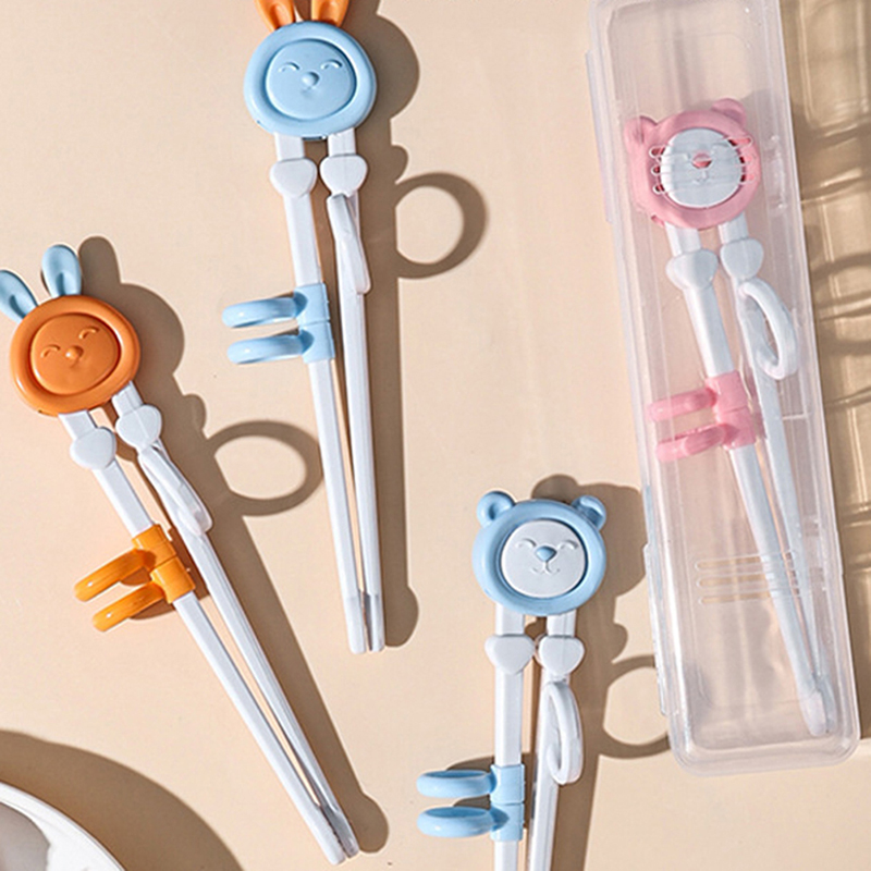 Children Beginner Kids Training Chopsticks Baby Learning Chopsticks Cute Bear Rabbit Child Auxiliary Practice Chopsticks 1 Pair