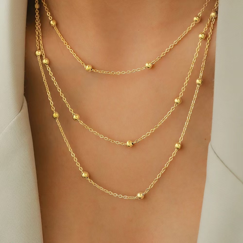 New High-end Jewelry Stainless Steel Necklace Atmosphere Delicate Beads Multi-Layers Chain Necklace For Women Party