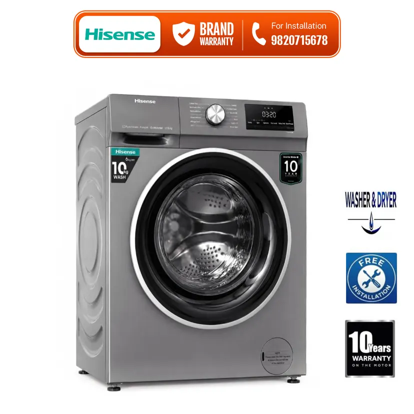 Hisens 10 Kg Washer 6 Kg Dryer Steam Wash Inverter 1400 RPM Pause WDQY 1014EVJMT& Add