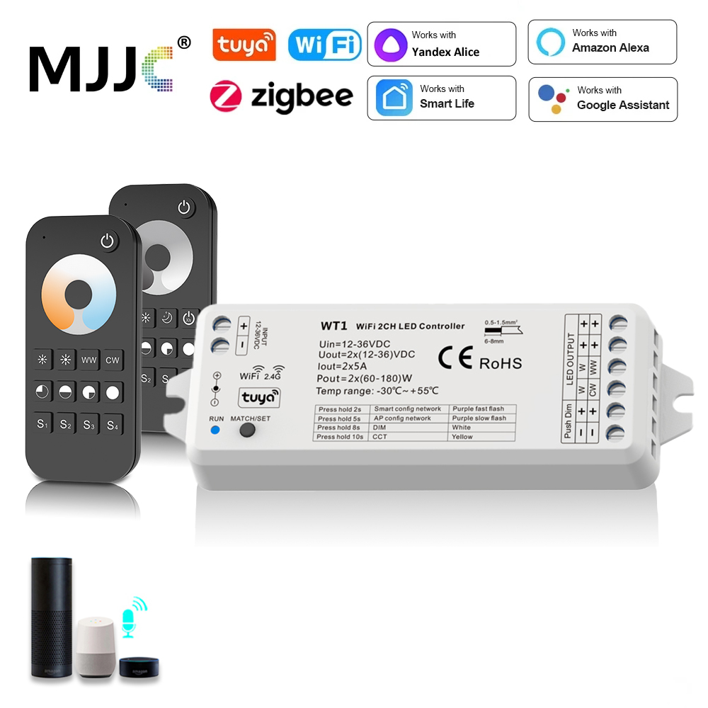 Tuya Zigbee Dimmer Switch LED 12V 24V Wifi Smart Life 2.4G RF WW CW CCT LED Strip Dimer Controller Work with Alexa Yandex Alice