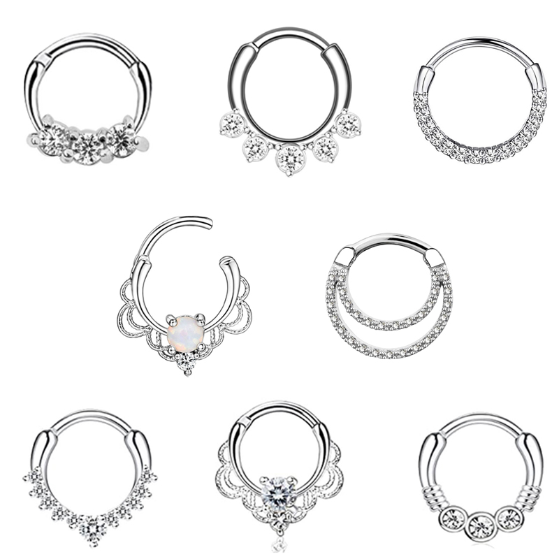 EVISPOL Fashion Crystal CZ Stainless Steel Septum Nose Rings for Women Men Hinged Cartilage Daith Helix Piercing Jewelry Gif