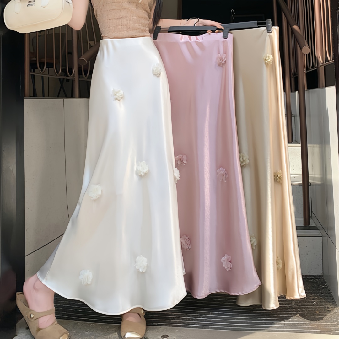 Summer High Waist Flower Printed Satin Women's Mermaid Wrap Skirts 2026 New Korean Elegant Fishtail Long Skirts Female