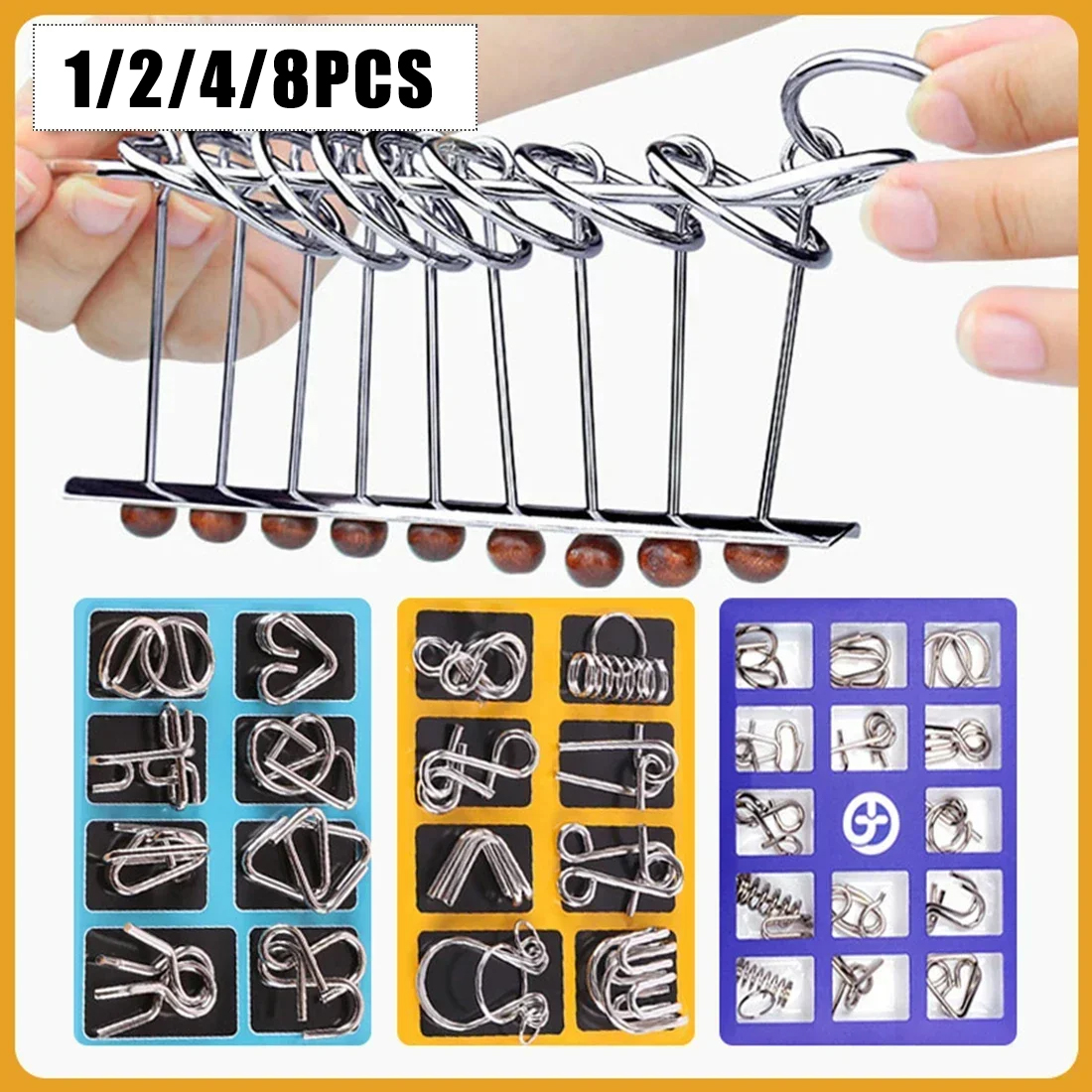 Metal Chinese Ring Puzzle Brain Teaser IQ Logic Game for Adults Kids Challenging Mind Training Portable Travel Toy