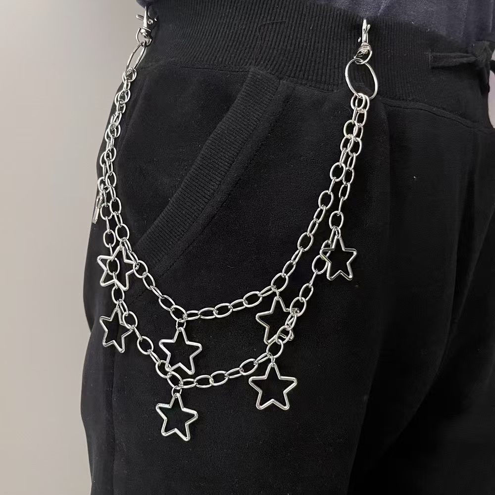 Punk Metal Crescent Geometric Bag Chain Hip Hop Hipster Cool Hundred Pair Pants Chain For Men and Women