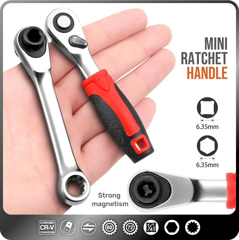 Mini Ratchet Wrench Screwdriver 1/4 Hex Adjustable Quick Release Socket Handle Repair Hand Tool For Car Repair Close Quarters