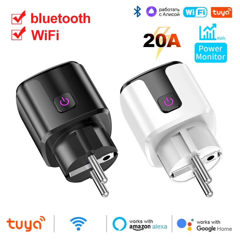 Tuya Smart EU Plug WiFi+Bluetooth 20A Socket With Power Monitoring Timer Child Lock Outlet Home Alice SmartThings Alexa