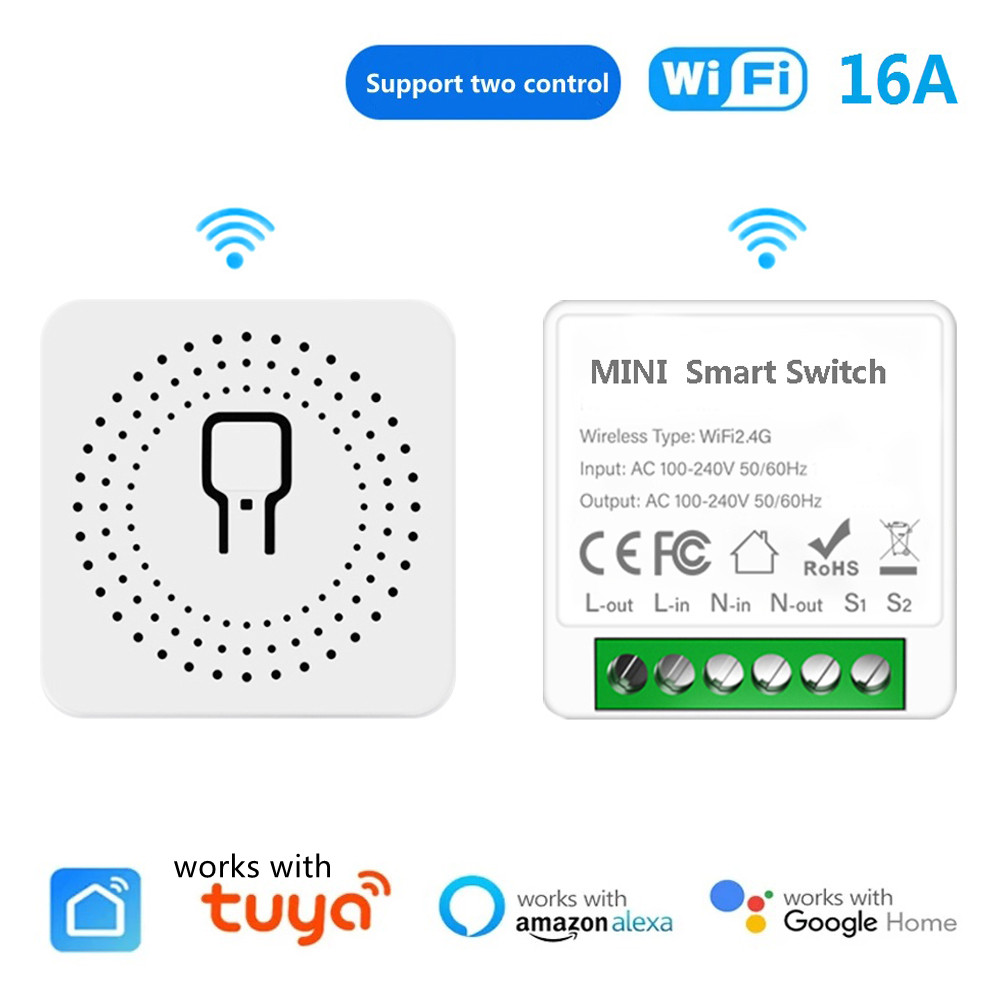 Mini WiFi Smart Switch eWeLink 16A 2 Way DIY Breaker Module Timer Relay Voice Wireless Remote Control for Alexa