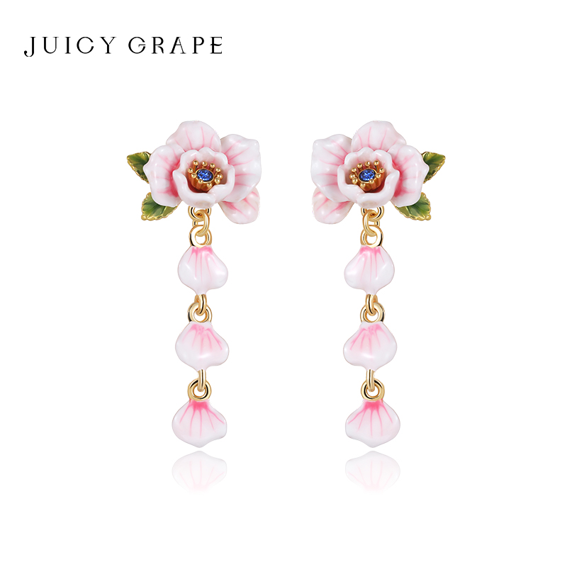 Pink Rose Tassle Earrings Sweet Monet Design Earrings Clip for Wedding Engagement Jewelry 2024 New Fashion Accessories Earrings