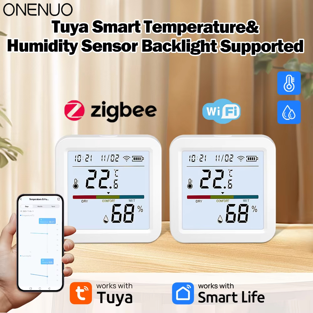 Tuya Smart Temperature Humidity Sensor WiFi/Zigbee with Backlight Indoor Hygrometer Thermometer Voice Control via Alexa lightify