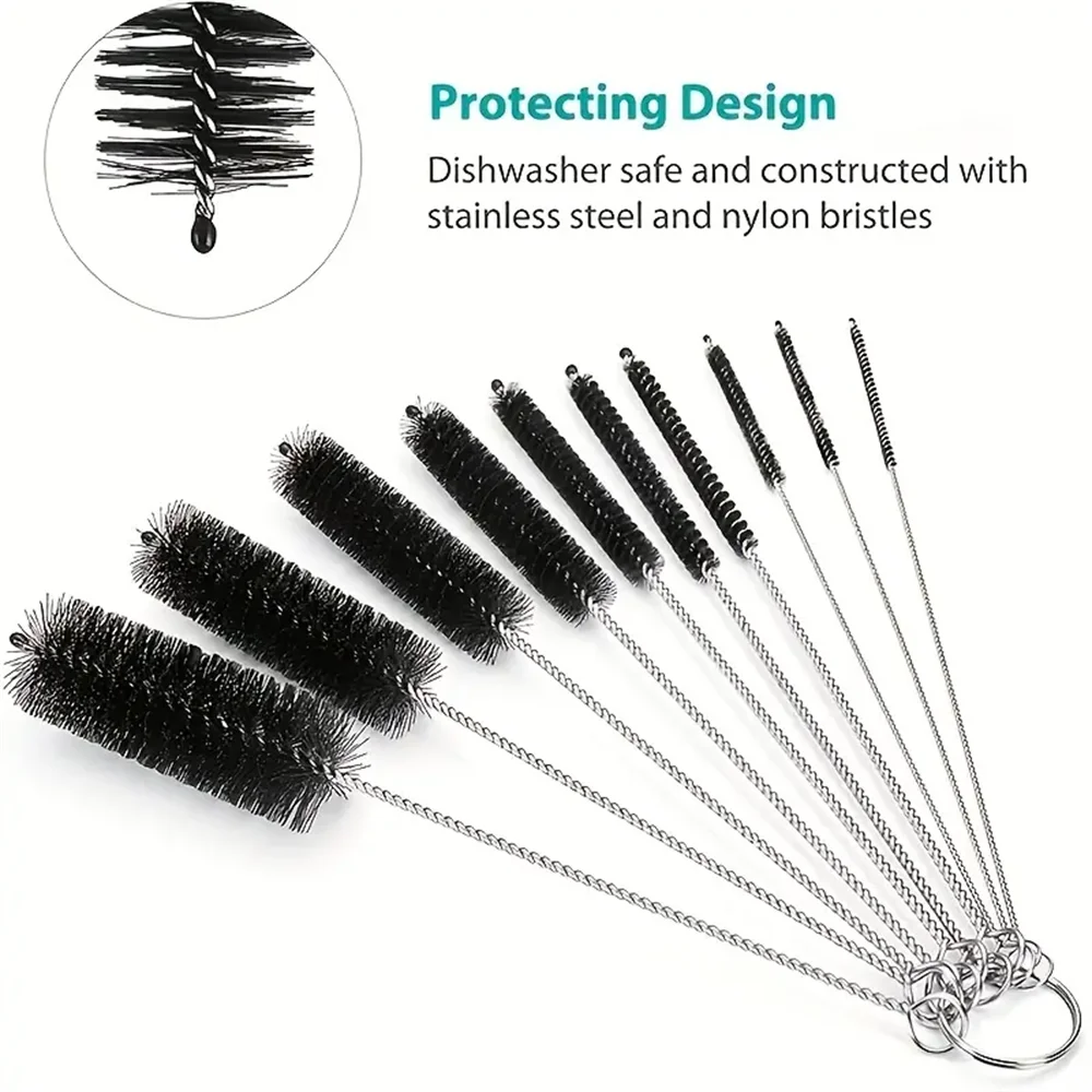304Stainless Steel 20cm Bottle Cleaning Brushes, 10 Pieces, Reusable Multi-purpose Straw Brush for Bottles