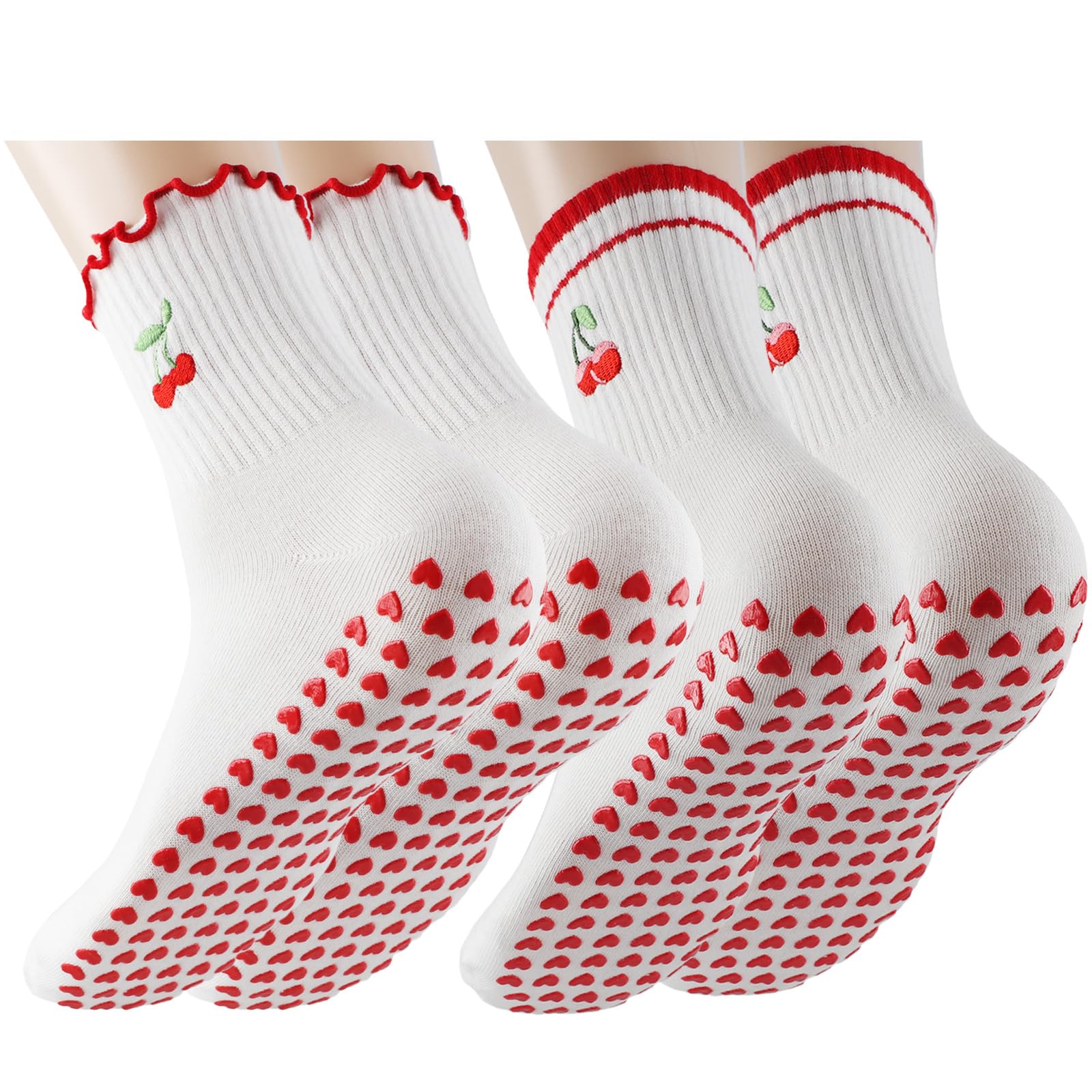 2 Pairs, Cute 3 Pairs Pilates Socks with Grips Ruffle Yoga Sock Grip Socks for Women