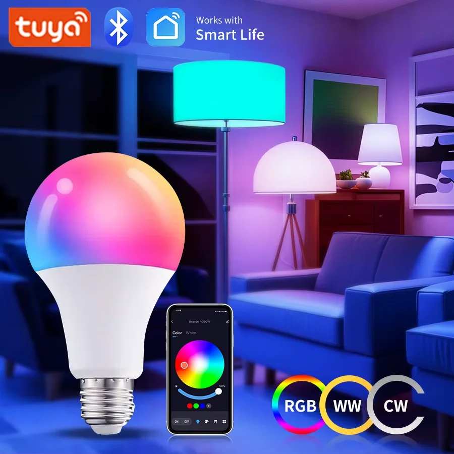 E27 Smart LED Bulb Tuya Bluetooth Light Bulb with Smart Life APP Control 220V 9W 15W 18W RGB LED Lamp Home Bedroom Ambient Light lightify