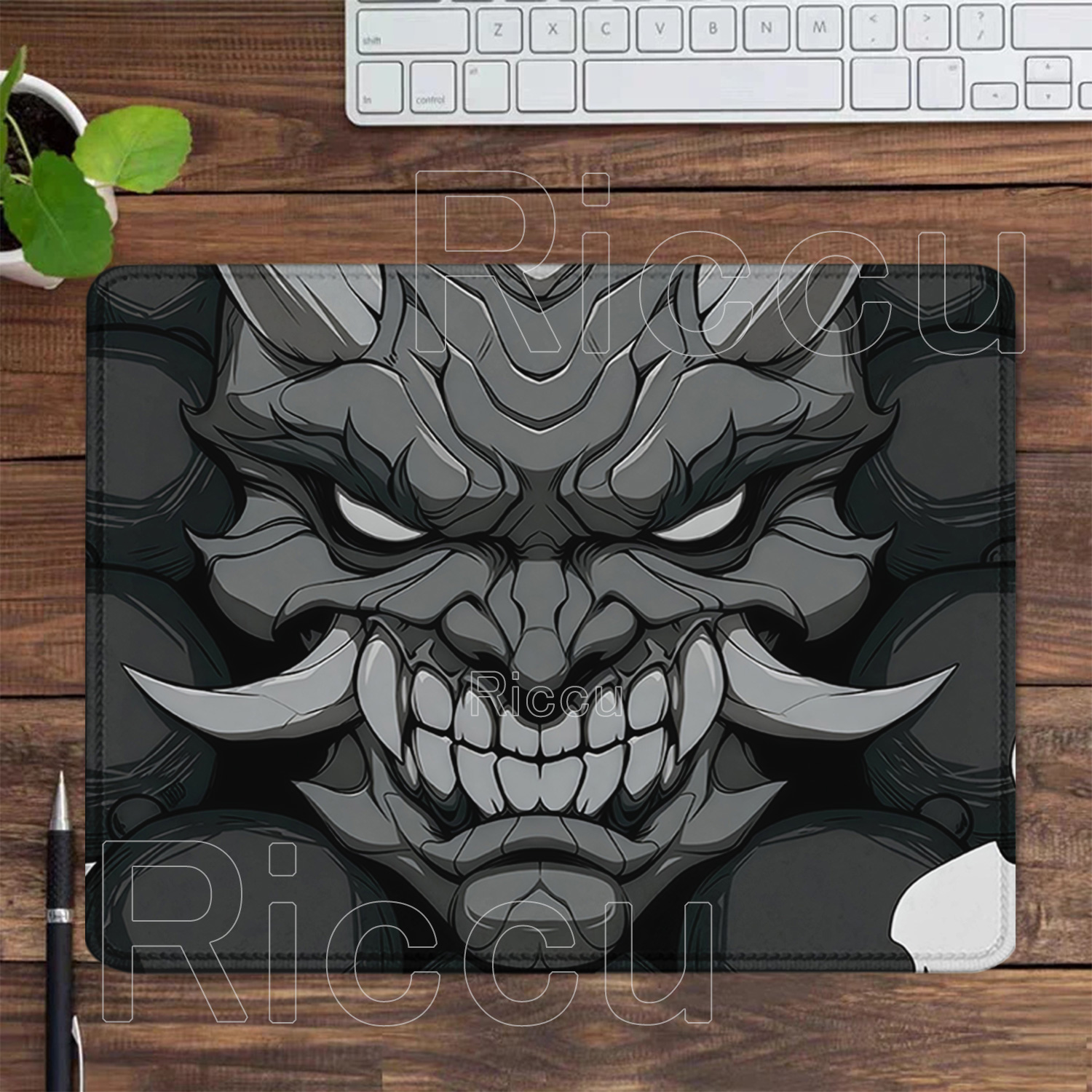black and white Ghost Face Non-slip small Size Mouse Pad HD Printing Japanese Samurai Devil Mask Gaming office overlock Desk Mat