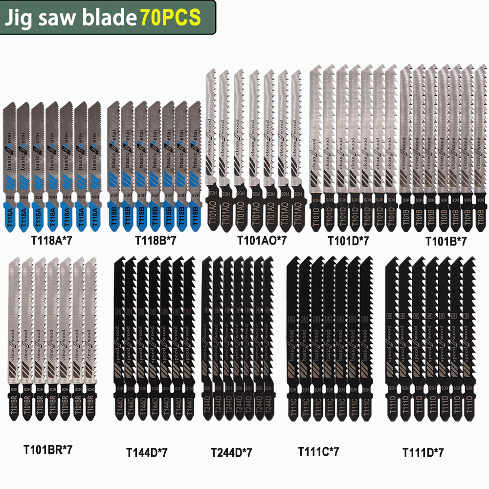 10~80PCS High Quality High Carbon Steel Jigsaw Blades Set Reciprocating Curved Saw Blade for Wood Metal Plastic Aluminum Cutting