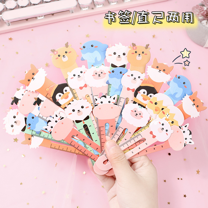 50pcs Cartoon cute animal paper bookmarks card suit mini ruler bookmarks markers clip student creative stationery gift awards