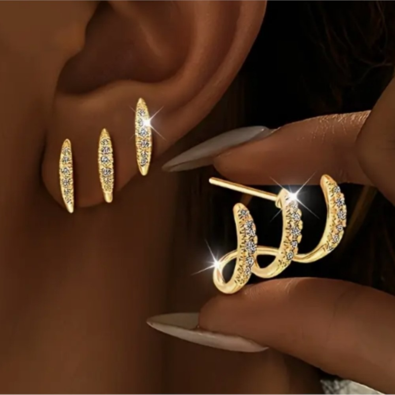 1pc Luxury Elegant Rhinestone Three-Claw Earrings for Women Fashion Shiny Zircon Crystal Cute Design Earring Party Jewelry