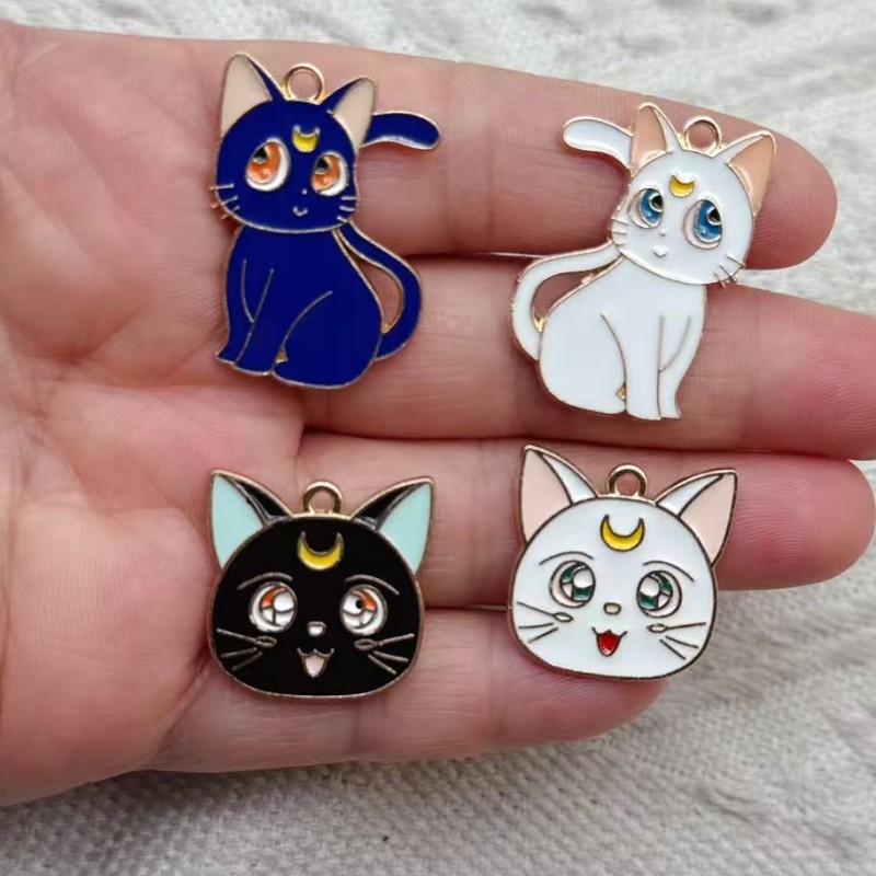 10Pcs DIY Anime Cute Sailor Moon Cat Keychain Phone Chain Key Lanyard Decoration Kawaii Bag Key Chain