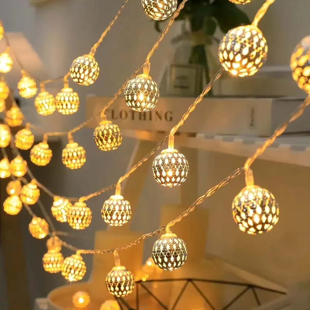 1Pcs Moroccan Ball String Lights, Led Decorative Lights, Round Ball Romantic Room Decoration, Indoor/Outdoor Decoration, Suitable for Easter, Halloween, Perfect Birthday and , Holiday Decorative Atmosphere Light String