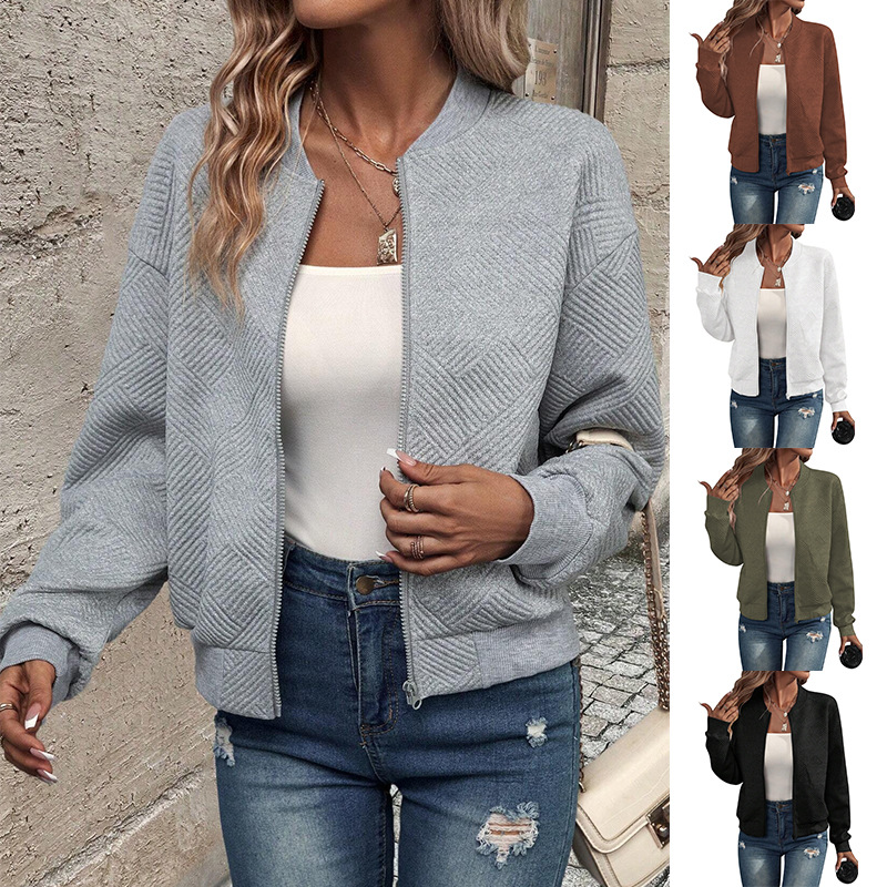 Solid Color Zipper Jacket Baseball Jersey Collar Casual Fashionable Luxury Durable Simple Fall Winter New 2024